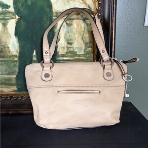 Fossil Tan/Cream “Long Live Vintage” Leather Zipper Tote Bag